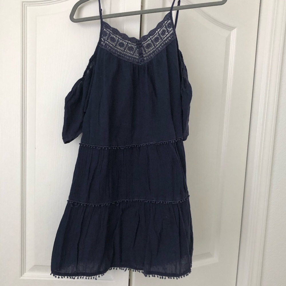 Navy Blue Summer Crochet Dress Flowy Babydoll